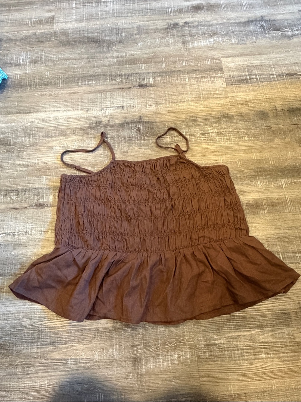 SOLID & STRIPED Brown Smocked Ruffle Hem Camisole